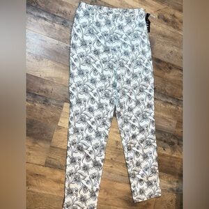 Madison Studio Tropical Bloom Monochrome Floral side zip stretch pants sz 10 nwt